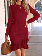 Women's Early Fall Long-Sleeved Knit Mini Dress - Comfortable & Stylish