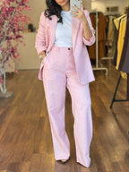 Chic Pink Elegant & Modern Two-Piece Suit for Women - Versatile Office to Weekend Wear