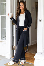 Black Contrast Trim Hooded Lounge Cardigan and Pants Set