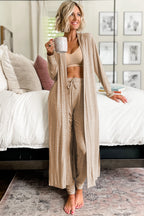 Parchment Split Long Cardigan and Skinny Pants Lounge Set - Cozy Two-Piece Loungewear for Effortless Style
