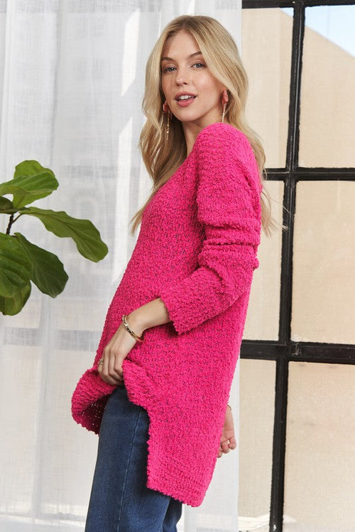 Adora High-Low Side Slit V-Neck Sweater
