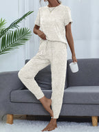 Round Neck Short Sleeve Top and Pants Lounge Set
