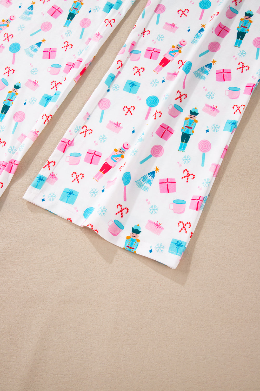 Festive White Christmas Pattern Long Sleeve Top and Wide Leg Pants Loungewear Set for Women