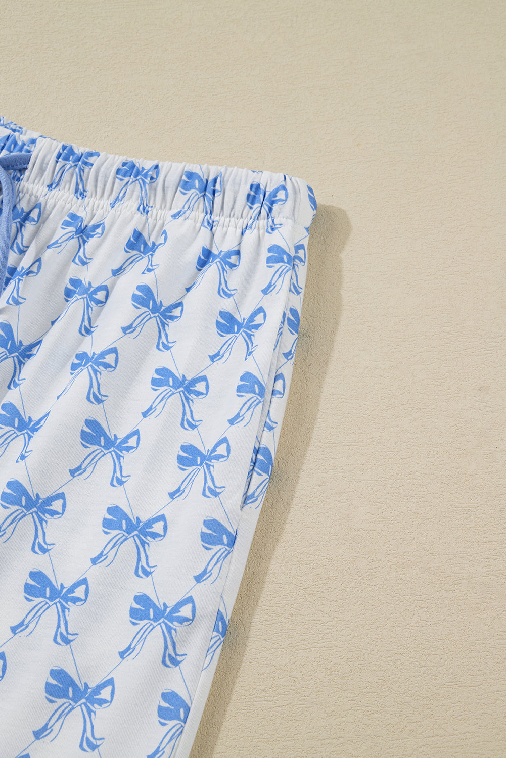 Sky Blue Bow Print Long Sleeve Shirt & Pants Pajama Set - Soft & Cozy Sleepwear for Women