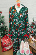 Festive Green Bow Print 2-Piece Pajama Set for Women - Soft & Cozy Loungewear
