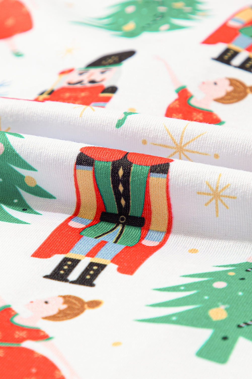 Cozy White Printed Christmas Pattern Button-Up Sleepwear Set - Short Sleeve Top & Loose Pants