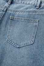 Dusk Blue Embroidered Cropped Wide Leg High Waist Jeans