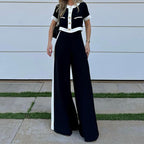 Chic Casual Short Top & Straight-Leg Pants Two-Piece Set for Daily Wear and Outings