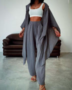Elegant Cotton & Linen Hooded Cardigan Two-Piece Set for Women | Casual & Fashionable Spring/Autumn/Summer Apparel (Sizes S-3XL)