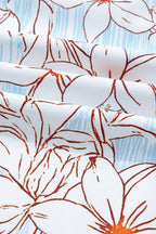 Brown Floral Print Tie Neck 3/4 Sleeve Mini Dress