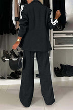 Chic Contrast Lapel Collar Buttoned Top and Pocketed Pants Two-Piece Set - 100% Polyester