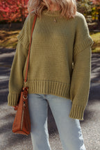 Guacamole Green Solid Color Ruffled Chunky Loose Sweater