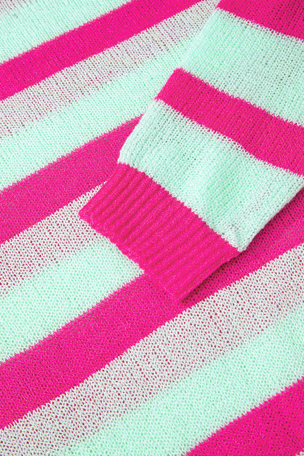 Green Stripe Round Neck Casual Sweater
