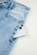 Beau Blue Flower Patched Light Wash Cropped High Waist Jeans