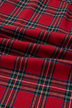 Red Plaid Contrast Patched Christmas Holiday Long Sleeve Shirt and Short 2pcs Pajama Set