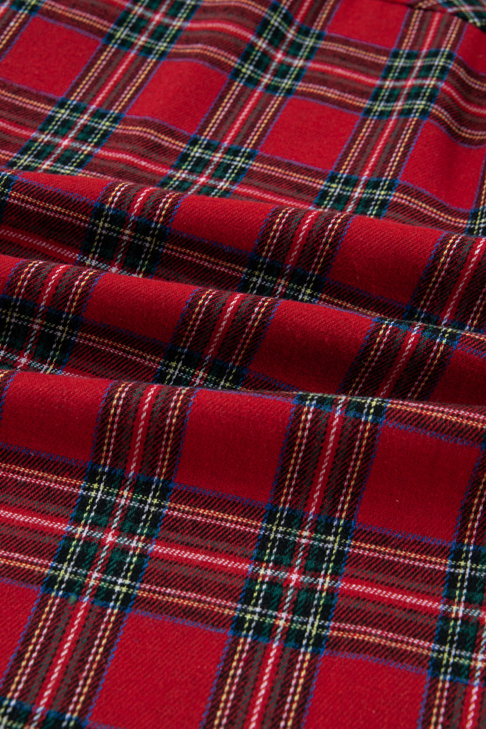 Red Plaid Contrast Patched Christmas Holiday Long Sleeve Shirt and Short 2pcs Pajama Set