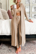 Parchment Split Long Cardigan and Skinny Pants Lounge Set - Cozy Two-Piece Loungewear for Effortless Style