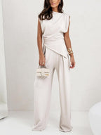 Elegant Irregular Sleeveless Casual Two-Piece Set for Women - Polyester Blend, S-3XL