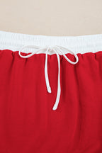 Fiery Red Varsity Stripe Detail Drop Shoulder Pullover Mini Skirt Set