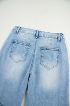 Beau Blue Flower Patched Light Wash Cropped High Waist Jeans