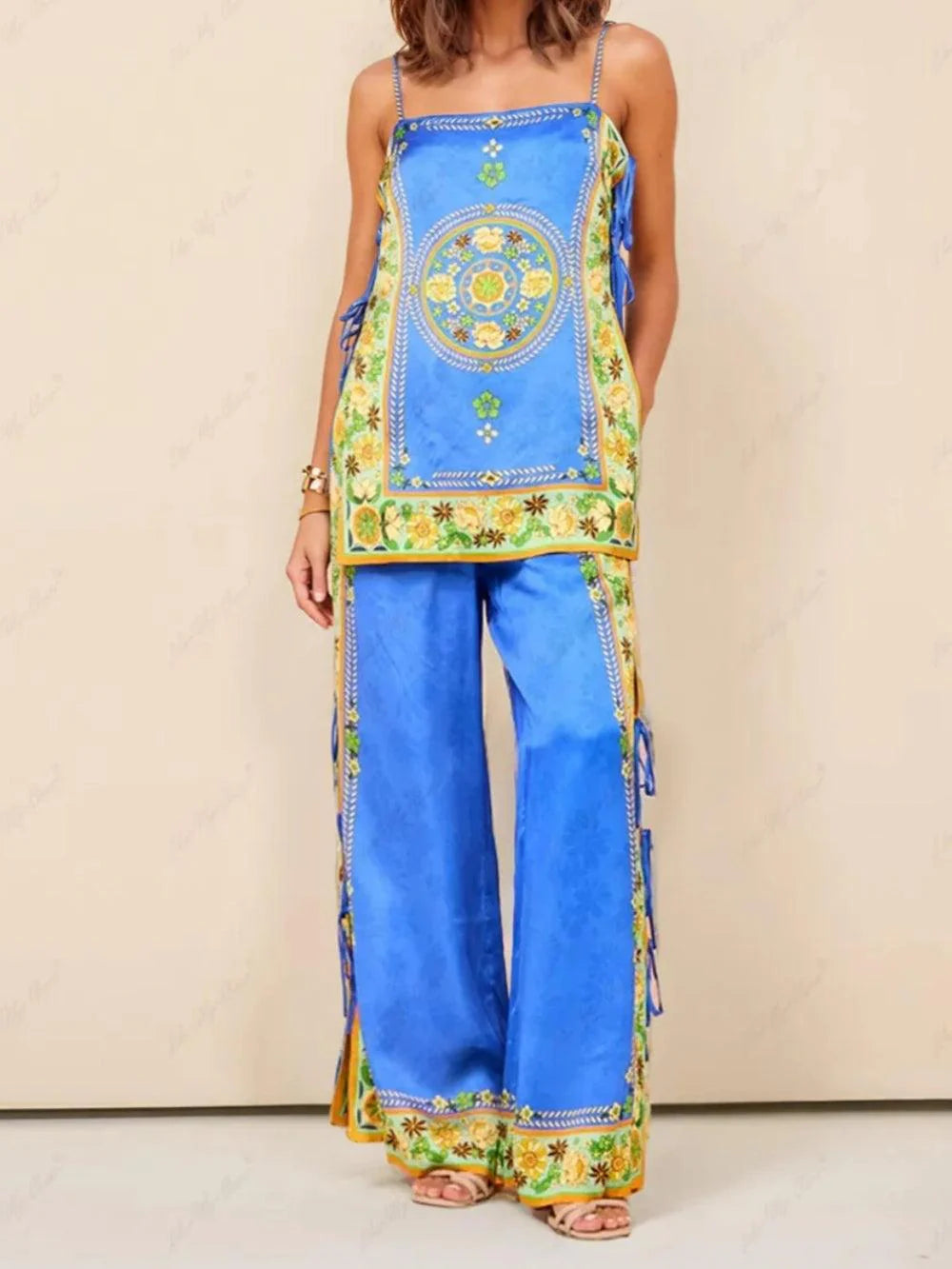 Elegant Mosaic Tile Print Maxi Dress Set - Chic & Comfortable