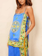 Elegant Mosaic Tile Print Maxi Dress Set - Chic & Comfortable