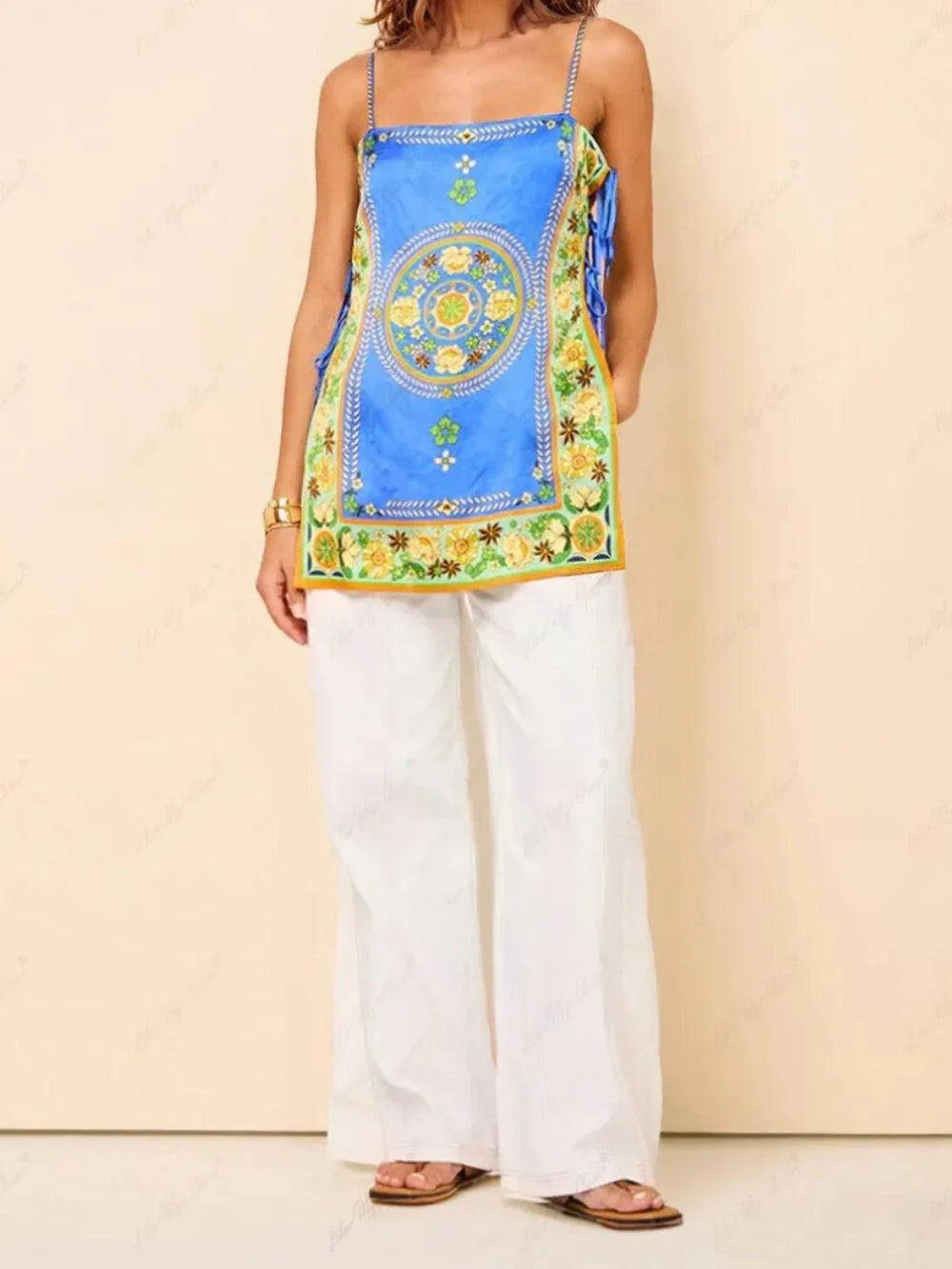 Elegant Mosaic Tile Print Maxi Dress Set - Chic & Comfortable