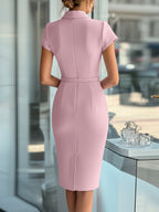 Sleek Sky Blue Asymmetrical Dress with Belt