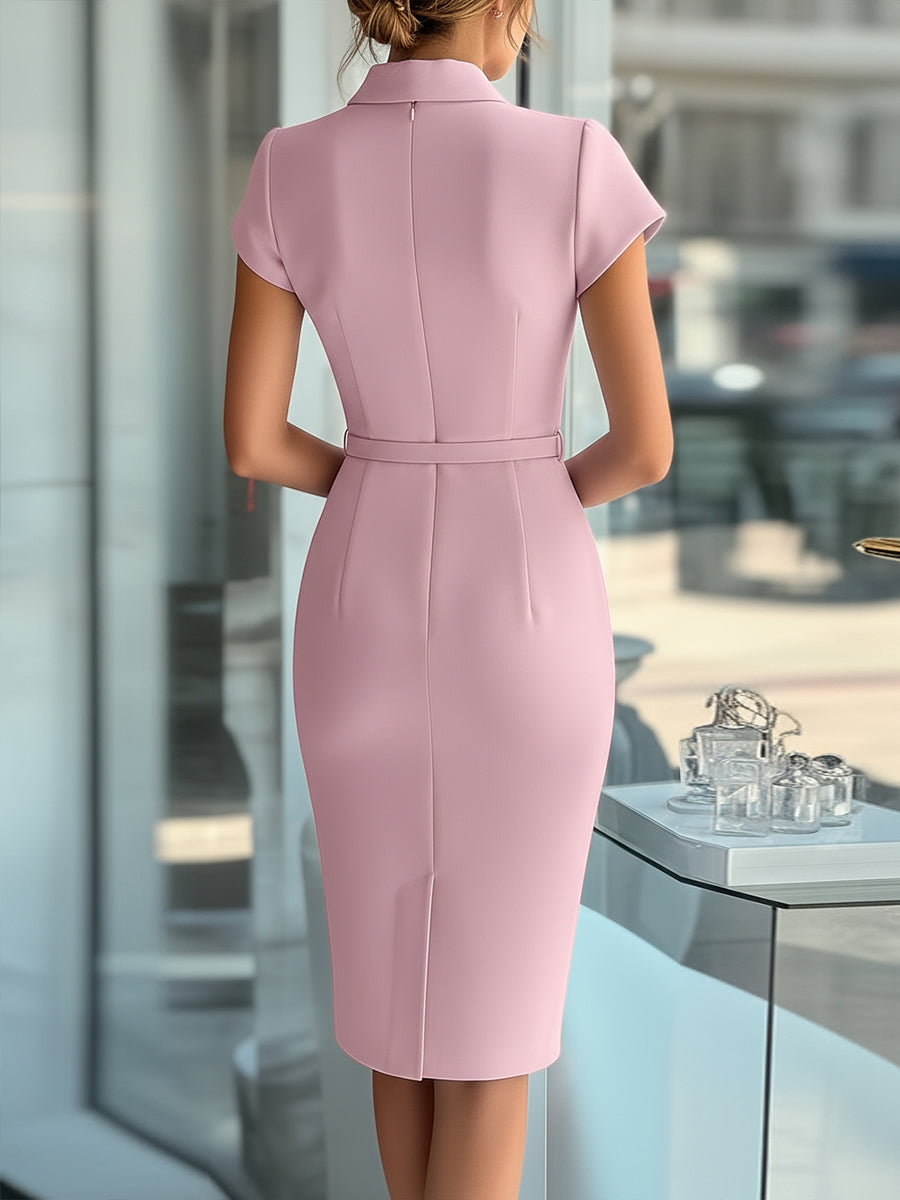 Sleek Sky Blue Asymmetrical Dress with Belt