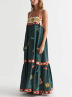 Vibrant Summer Fun Sleeveless Printed Midi Dress - Perfect for Vacations & Casual Outings