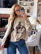 Artistic Cowboy Graphic Crew Neck Sweater - Comfortable & Stylish