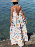 Sling Printed Holiday Loose Plus Size Long A-Line Dress with V-Neck - Perfect for Festive Occasions