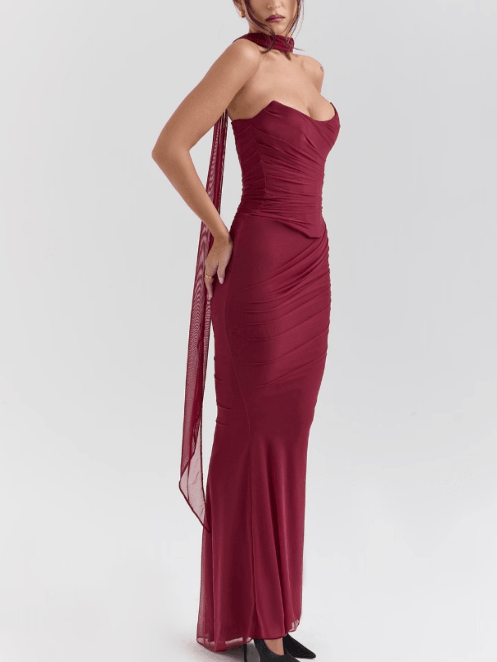 Cabernet Strapless Corset Top with Detachable Neck Scarf - Romantic Evening Wear