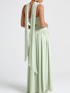Strapless Patchwork Maxi Dress - Elegant Mint Evening Gown with Lace-Up Back and Thigh-High Split