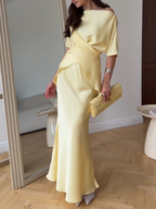 Elegant Off-Shoulder Tie Top and Skirt Set for Women - Chic Two-Piece Outfit