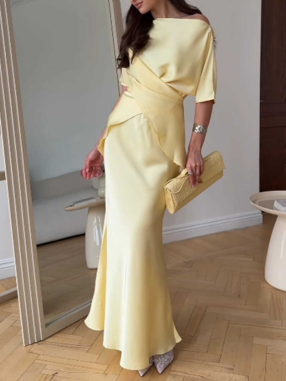 Elegant Off-Shoulder Tie Top and Skirt Set for Women - Chic Two-Piece Outfit