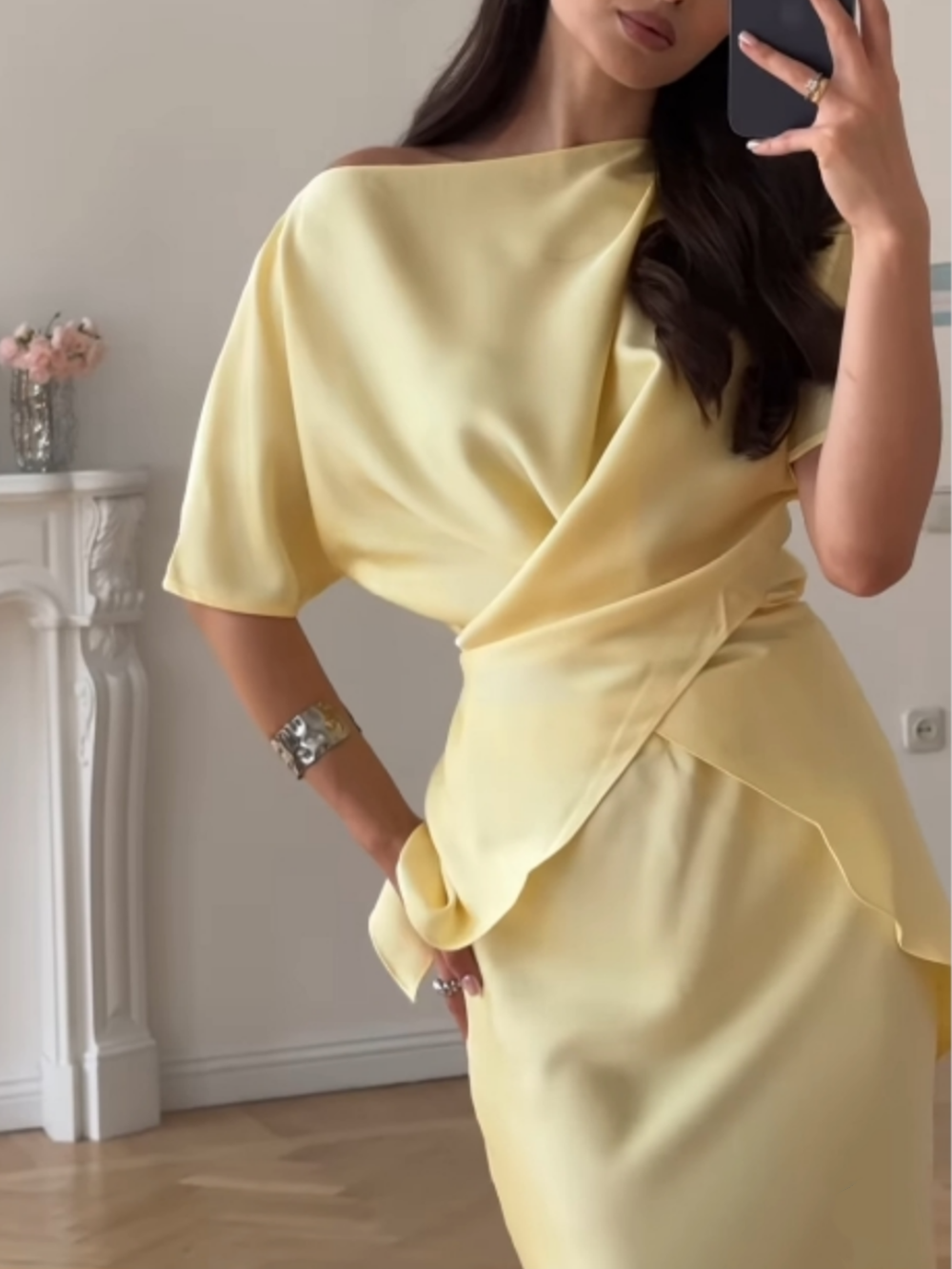 Elegant Off-Shoulder Tie Top and Skirt Set for Women - Chic Two-Piece Outfit
