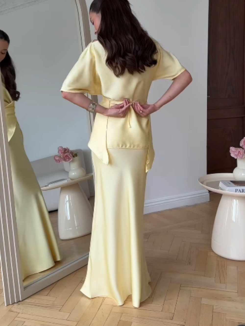 Elegant Off-Shoulder Tie Top and Skirt Set for Women - Chic Two-Piece Outfit