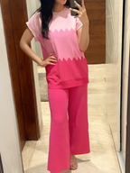 Chic Contrast Color Crew Neck Sweater & Wide Leg Pants Suit - Stylish Two-Piece Set