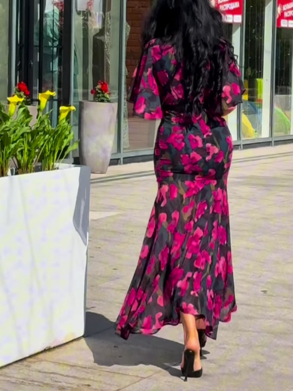 Women's Retro V-Neck Trumpet Sleeve Printed Dress - Bohemian Floral Cotton Polyester Wrap Skirt