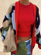 Abstract Geometric Pattern V-Neck Long Sleeve Knit Cardigan Jacket