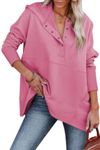 Pink Batwing Sleeve Pocketed Henley Hoodie