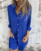 Women's Casual Long Sleeve Button-Up Shirt and High-Waisted Shorts Set - Comfortable & Chic Loungewear