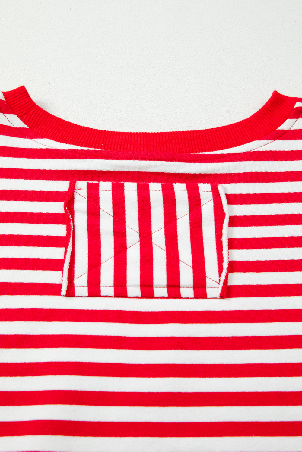 Red Stripe Exposed Seam Drop Shoulder Casual Pullover Top