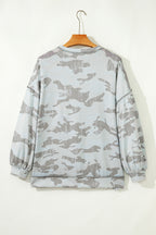 Multicolour Retro Camouflage Print Exposed Seam Patchwork Drop Shoulder Sweatshirt