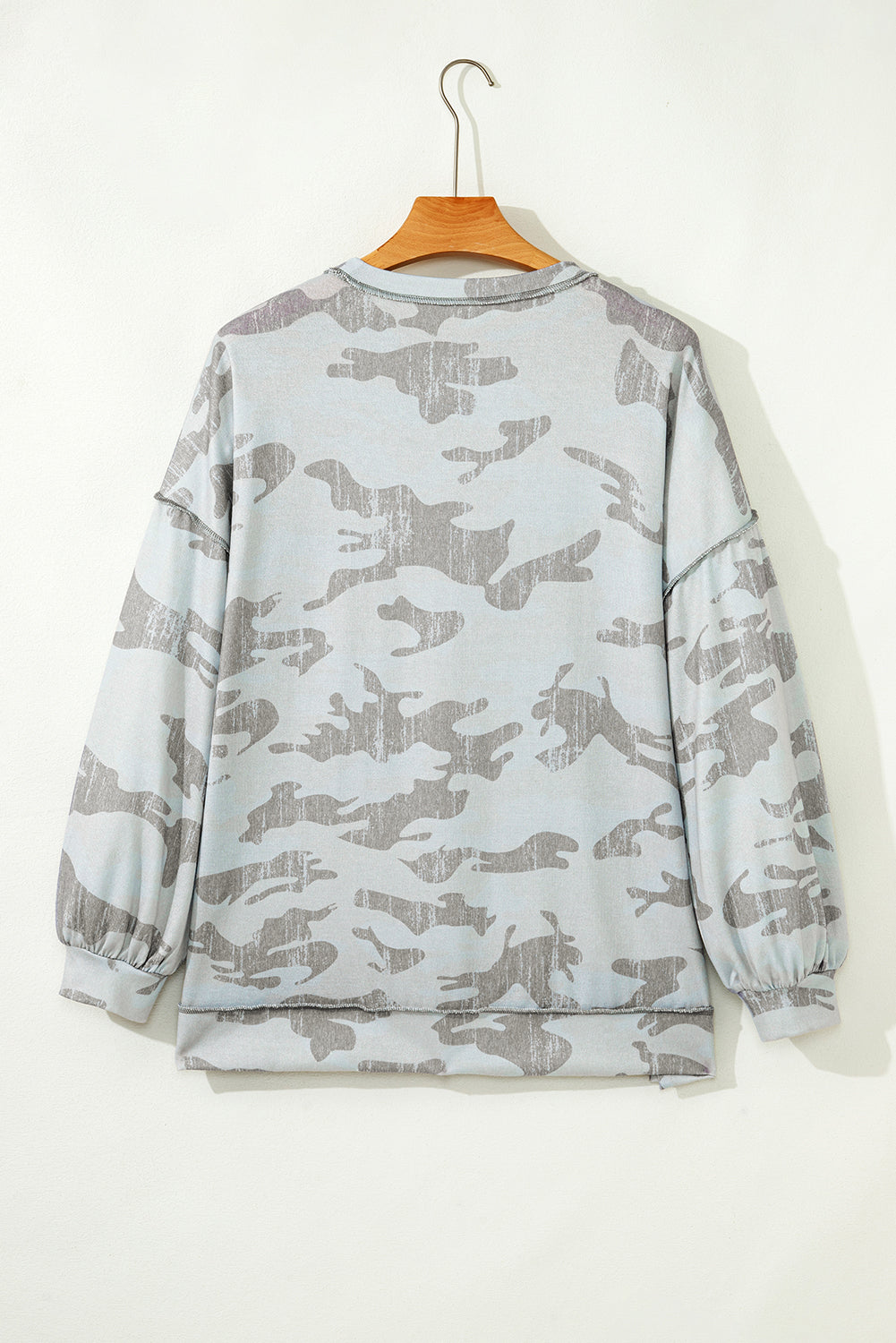 Multicolour Retro Camouflage Print Exposed Seam Patchwork Drop Shoulder Sweatshirt