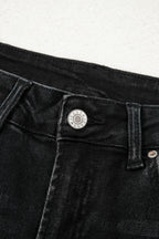 Black Raw Hem Straight Leg Loose High Waist Jeans