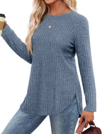 Casual Ribbed Knit Long Sleeve T-Shirt