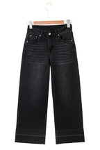 Black Raw Hem Straight Leg Loose High Waist Jeans