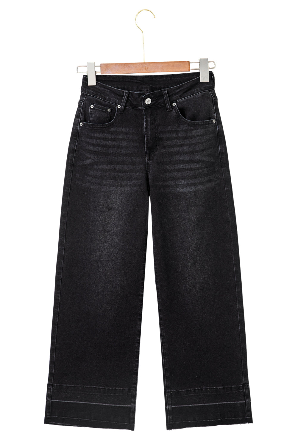 Black Raw Hem Straight Leg Loose High Waist Jeans